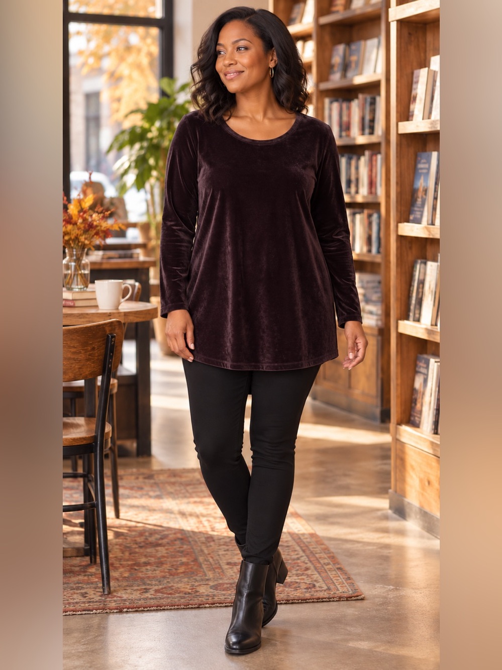 Pure Jill J.Jill Black/Plum Velour Long Sleeve Tunic Top Size S